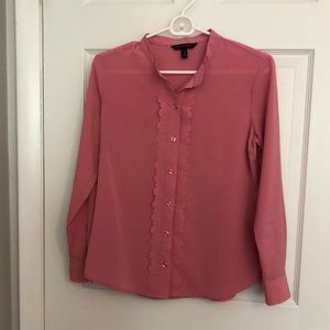 Pink ruffle front blouse